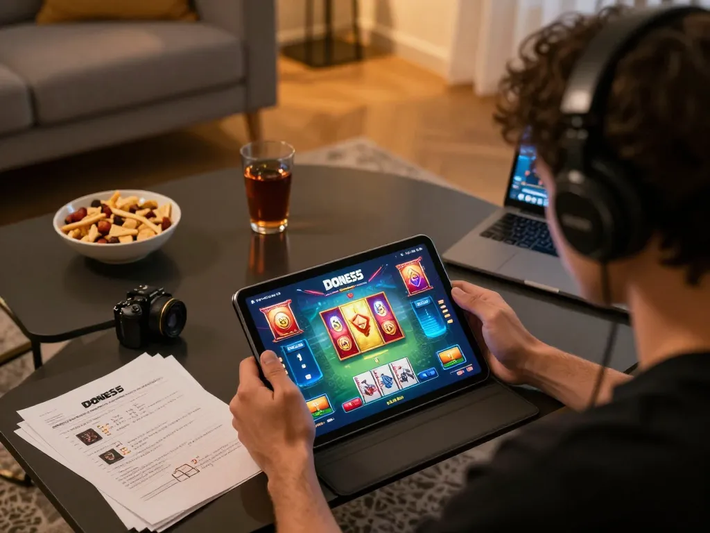 Engaging gameplay on Done55 app in a cozy home atmosphere, showcasing excitement and strategic focus.