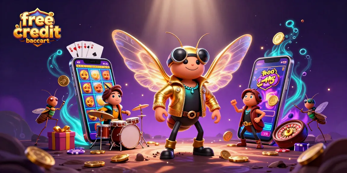 Experience exciting free credit baccarat action with 3D characters and casino elements in a colorful scene.