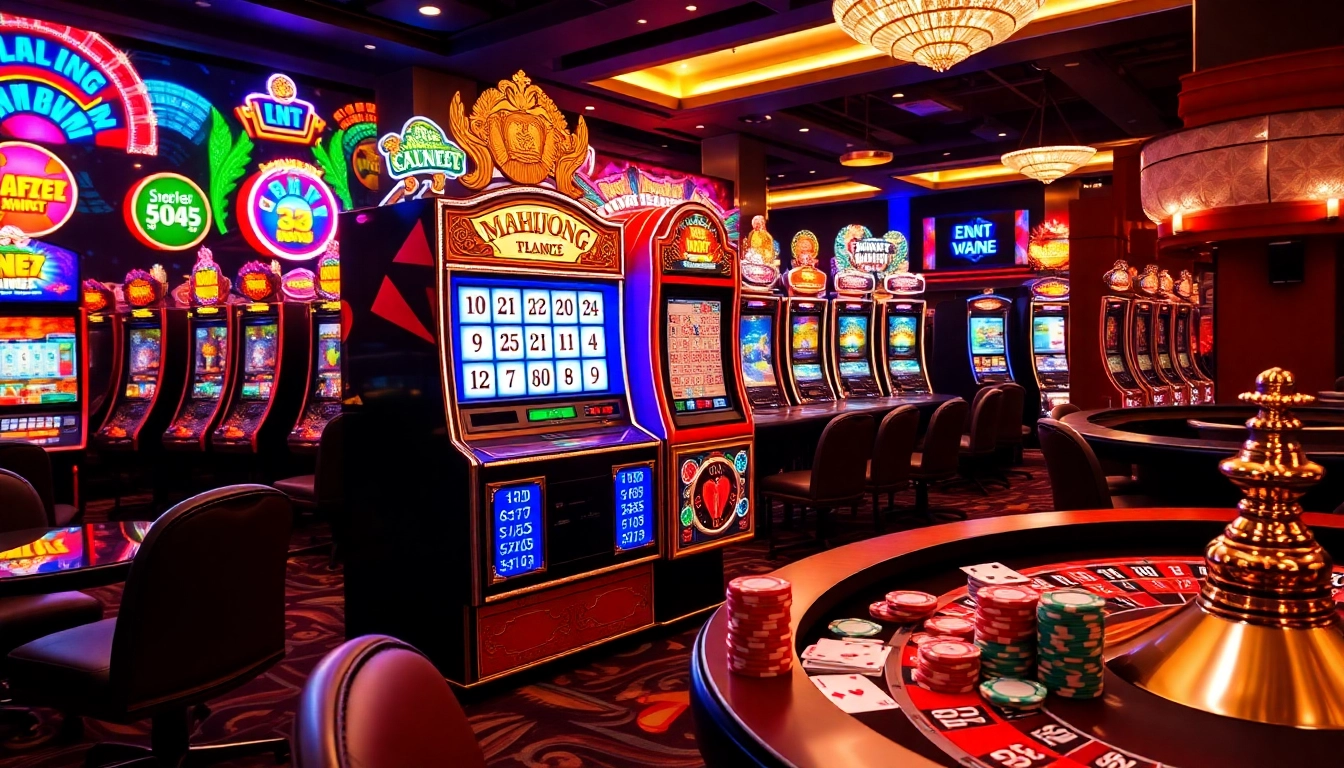 Experience big wins at a mahjong slot in a luxurious casino environment.