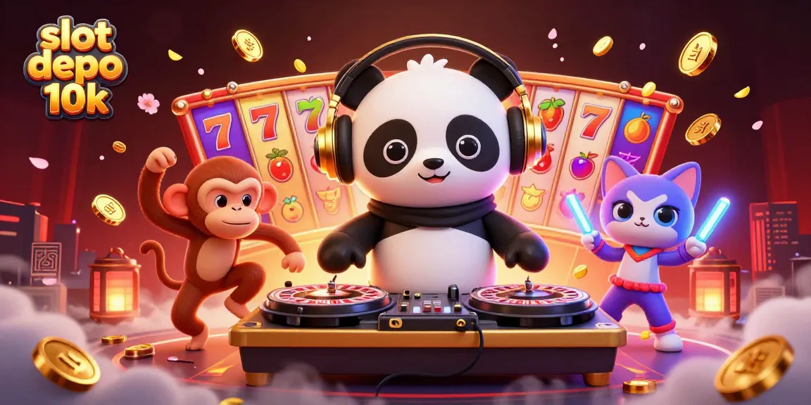 Experience thrilling wins with slot depo 10k in a vibrant casino scene filled with lively characters.