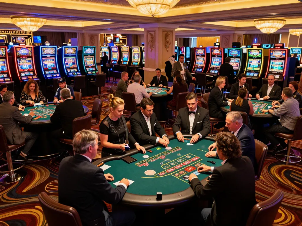 Players engage in strategic gameplay at a bustling Las Vegas casino floor, highlighting mm 88 blackjack tables.