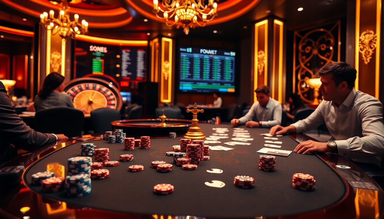 Engage in sbobet link alternatif sports betting at an exciting casino table showcasing dice and poker chips.