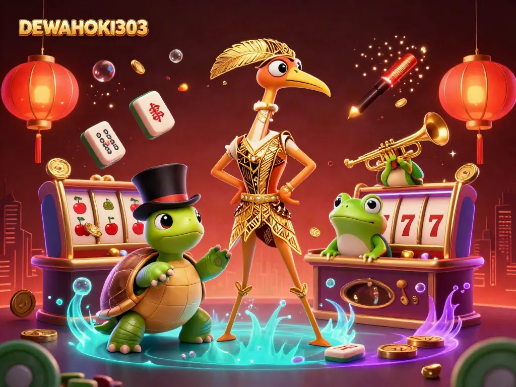DEWAHOKI303 menampilkan slot online menarik dengan karakter unik di latar speakeasy.