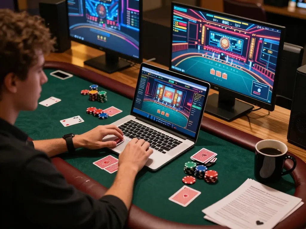 Engaging LC88 online poker gameplay on a sleek laptop with vibrant graphics.