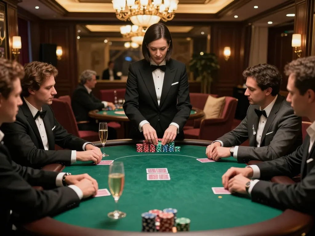 cm88seo player strategizing in upscale poker game, surrounded by luxury and anticipation