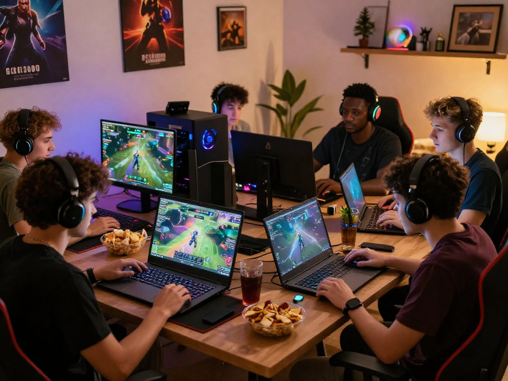 Gamers happily playing on mpocash.blog in a dynamic gaming environment.