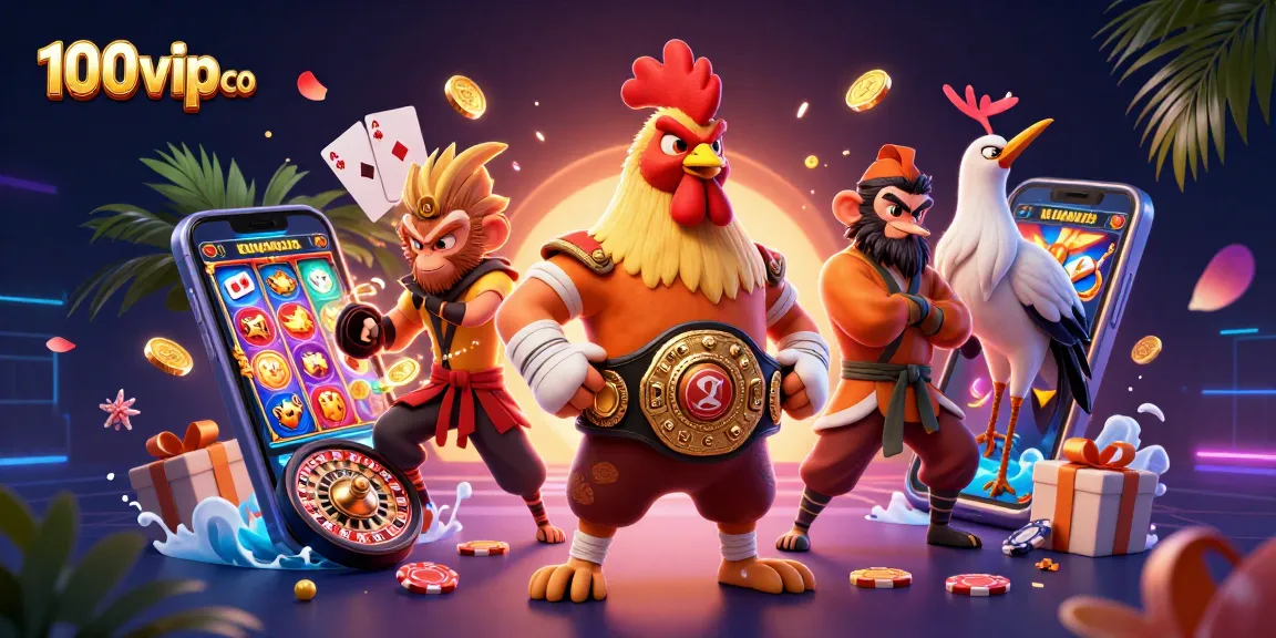 Experience thrilling gameplay with 100vip co in a vibrant online casino scene featuring dynamic characters and games.