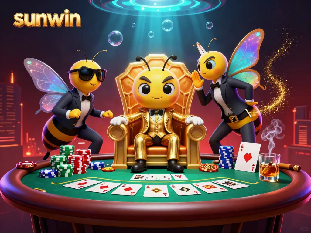 Experience the thrilling casino atmosphere at sunwin with vibrant poker elements and character interactions.