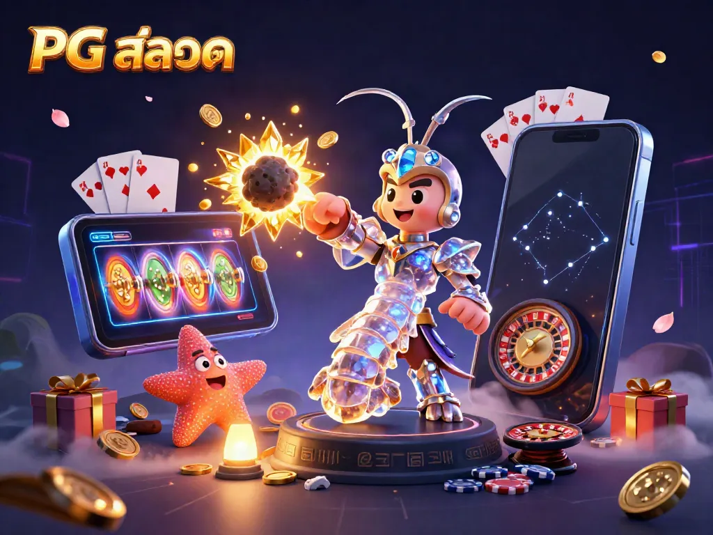 Engage with PG สล็อต as the galactic mantis shrimp breaks through an asteroid, revealing golden coins and dynamic slot game elements around it.