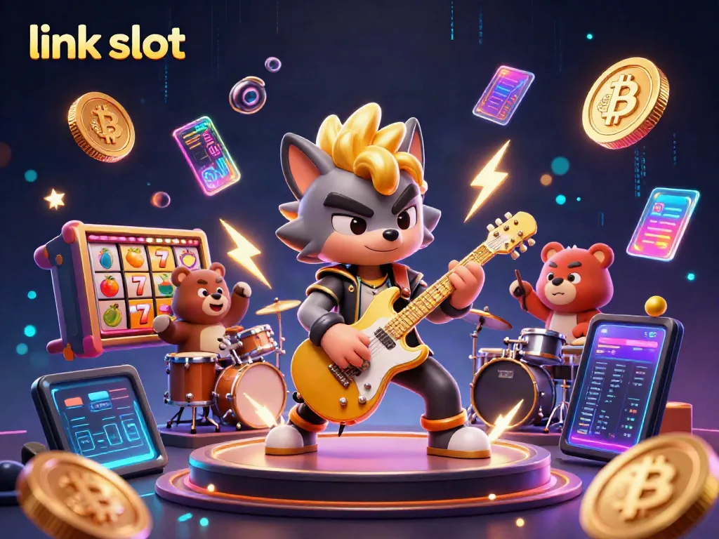 Slot gacor dengan elemen link slot dan karakter kasino yang menarik di latar belakang malam.