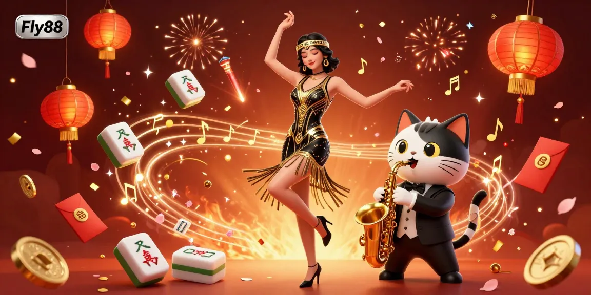 Engage with the thrilling Fly88 casino experience, featuring a vibrant scene of characters amidst gambling excitement.