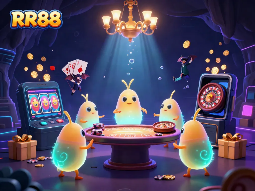 Experience vibrant gameplay and casino excitement with RR88 in a glowing cave setting, showcasing interactive elements.