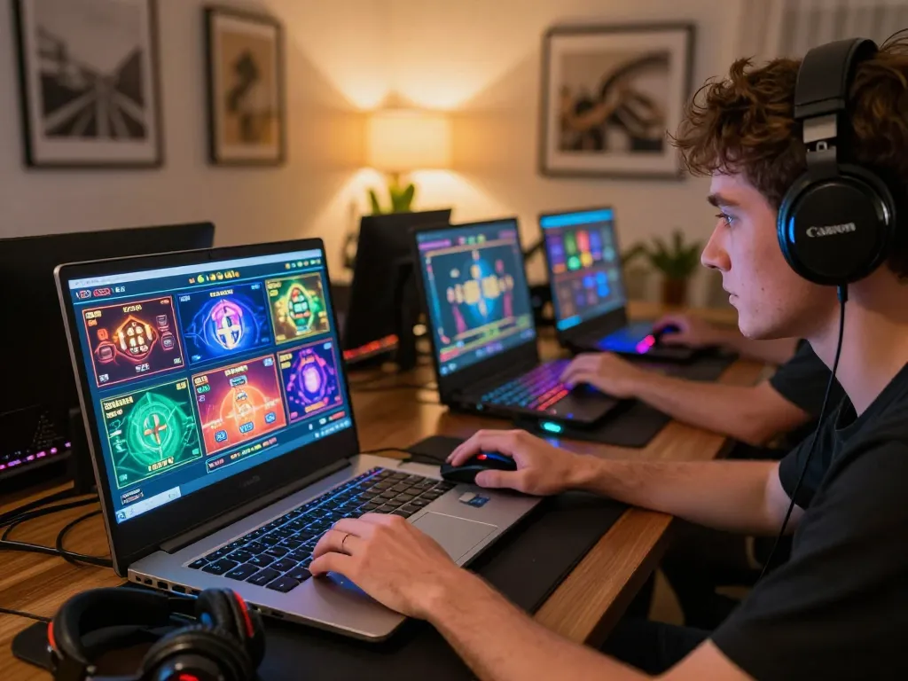 Player engaging in online gaming at TT88, showcasing strategic gameplay on laptop