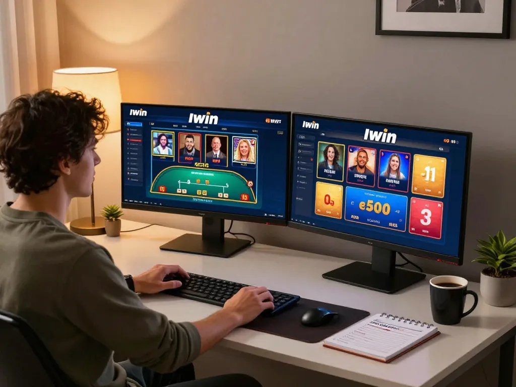 Iwin offers an engaging online casino experience for players at home with vibrant gameplay screens.