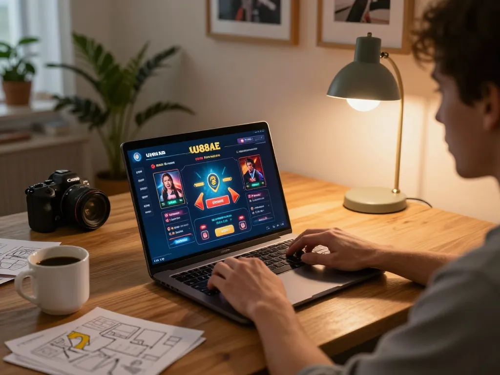 Player engaging with the UU88AE online casino interface, showcasing responsible gambling habits.
