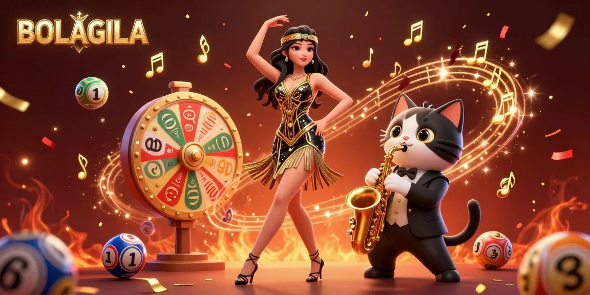 BOLAGILA ignites excitement with a festive 3D illustration featuring a glamorous dancer and saxophone-playing cat in a lottery-themed atmosphere.