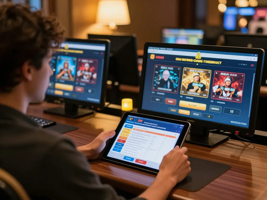 Engaging in cm88 online gaming with multiple screens showcasing various casino games in a comfortable setup.