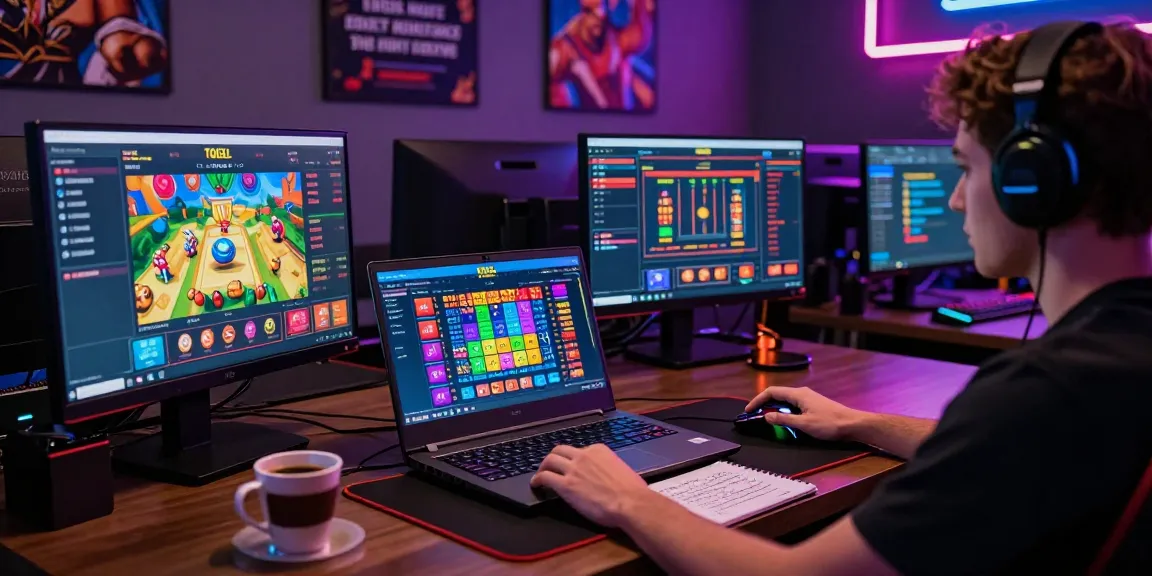 Dynamic scene of a player engaged in TOGEL ONLINE betting with modern gaming setup.