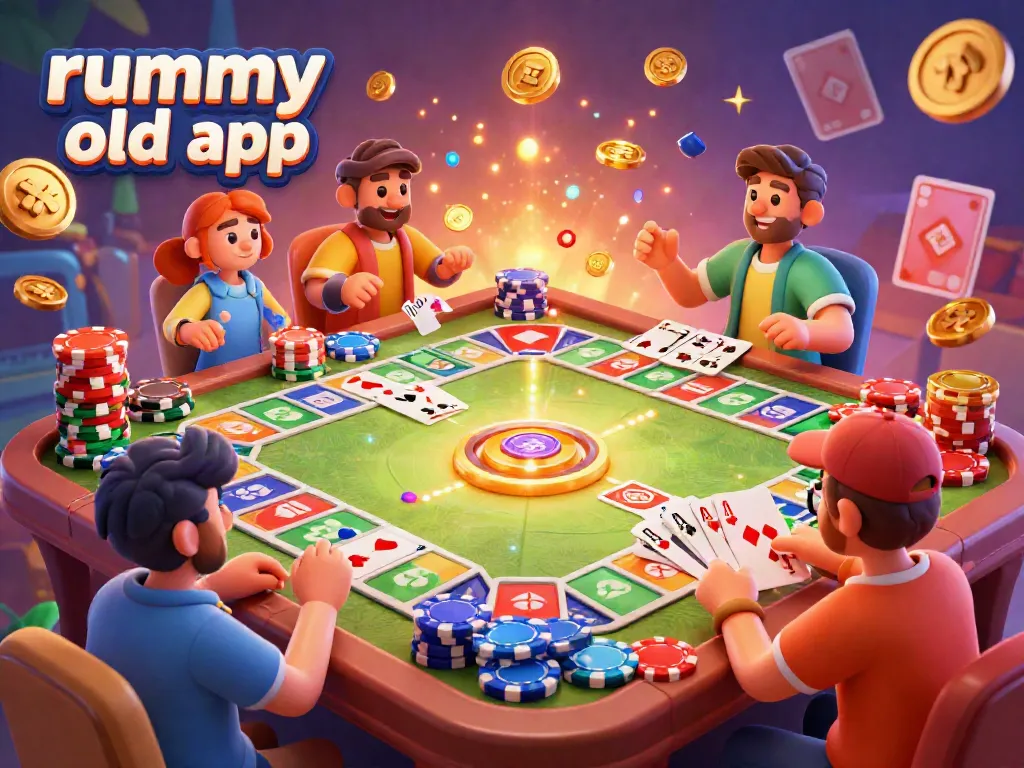 Engage in the rummy old app with vivid gameplay, colorful chips, and animated players.