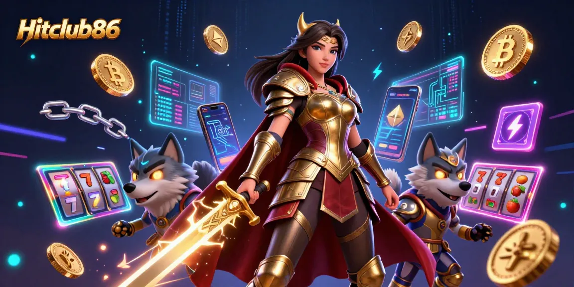Engage with Hitclub86's thrilling games, showcasing the excitement of jackpot slots in a vibrant casino scene.