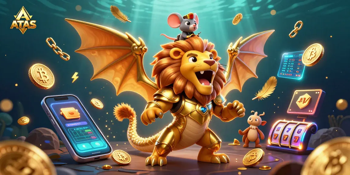 Engage with ATAS in a thrilling gaming adventure featuring a chimera, crypto coins, and casino elements.