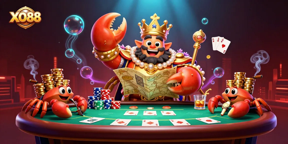 Experience the thrilling world of XO88 casino with a golden crab emperor and dynamic gaming elements.