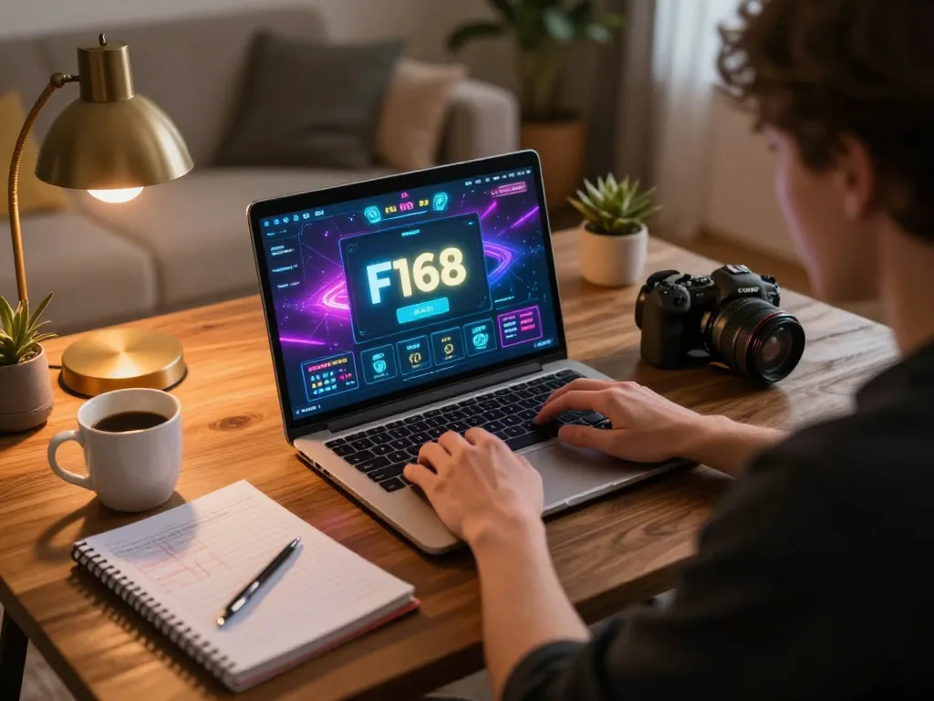 Engaging on F168 online gaming platform at home, showing strategic betting setup.