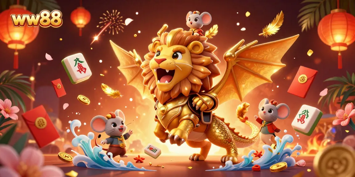 Experience thrilling gameplay with ww88's vibrant casino illustration showcasing a mythical chimera in action.