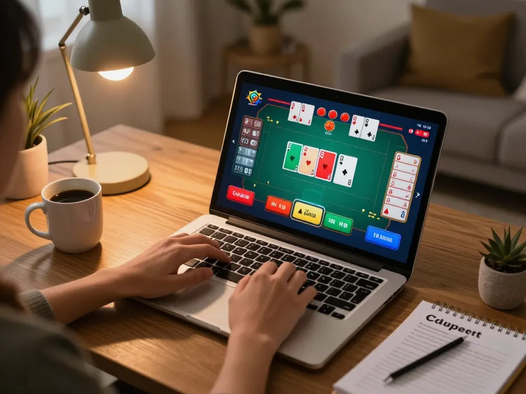 Engaging in poker on 888VI COM through an online setup, showcasing social gaming atmosphere.