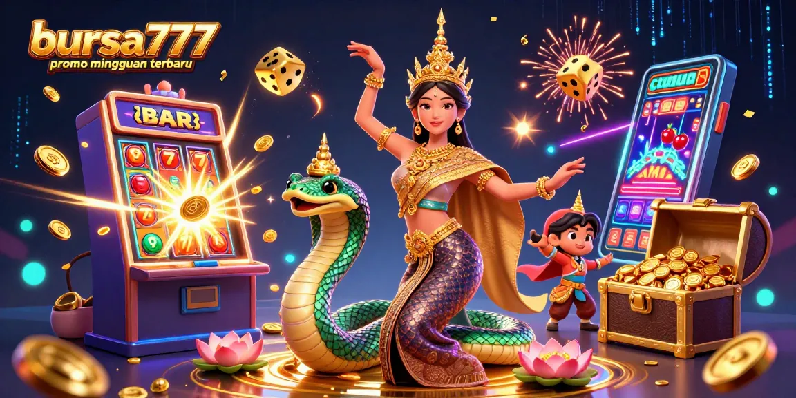 Win big with the bursa777 promo mingguan terbaru, featuring an exciting scene of slots and royal treasures.