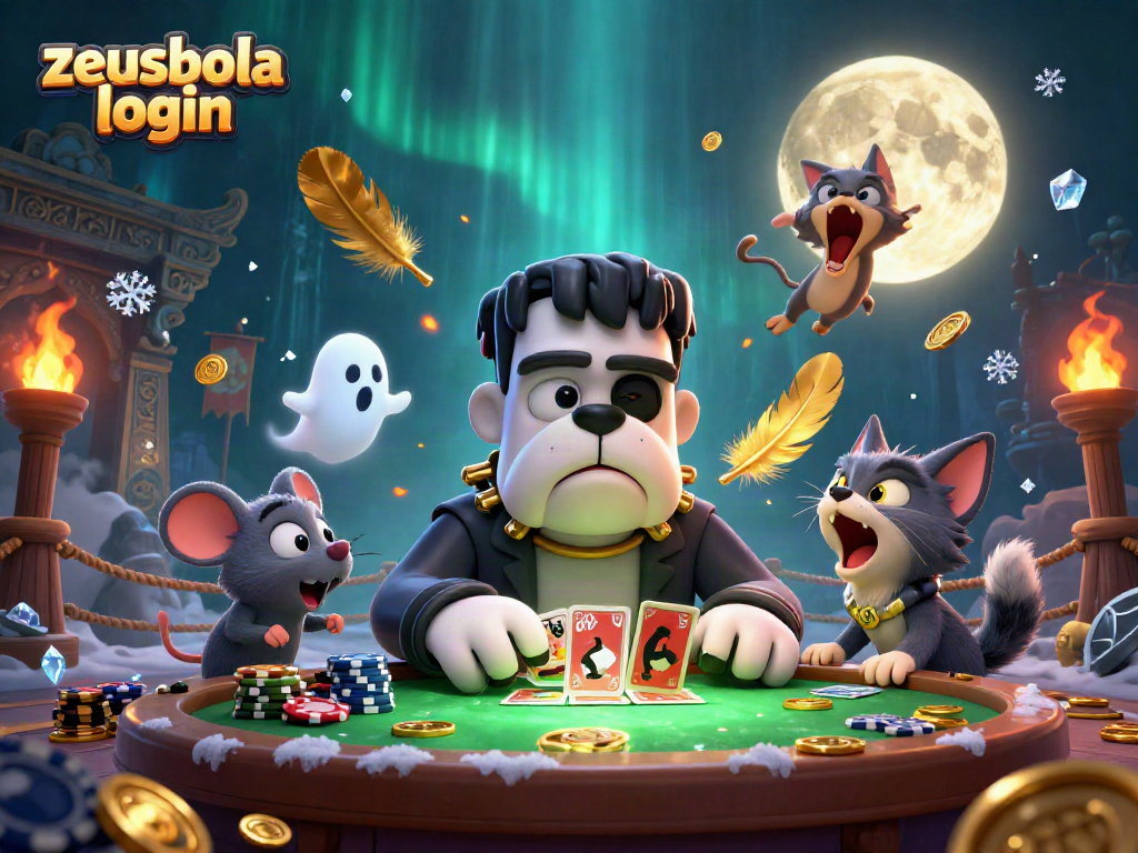 Experience zeusbola login with a vibrant 3D illustration showcasing an exciting casino atmosphere.