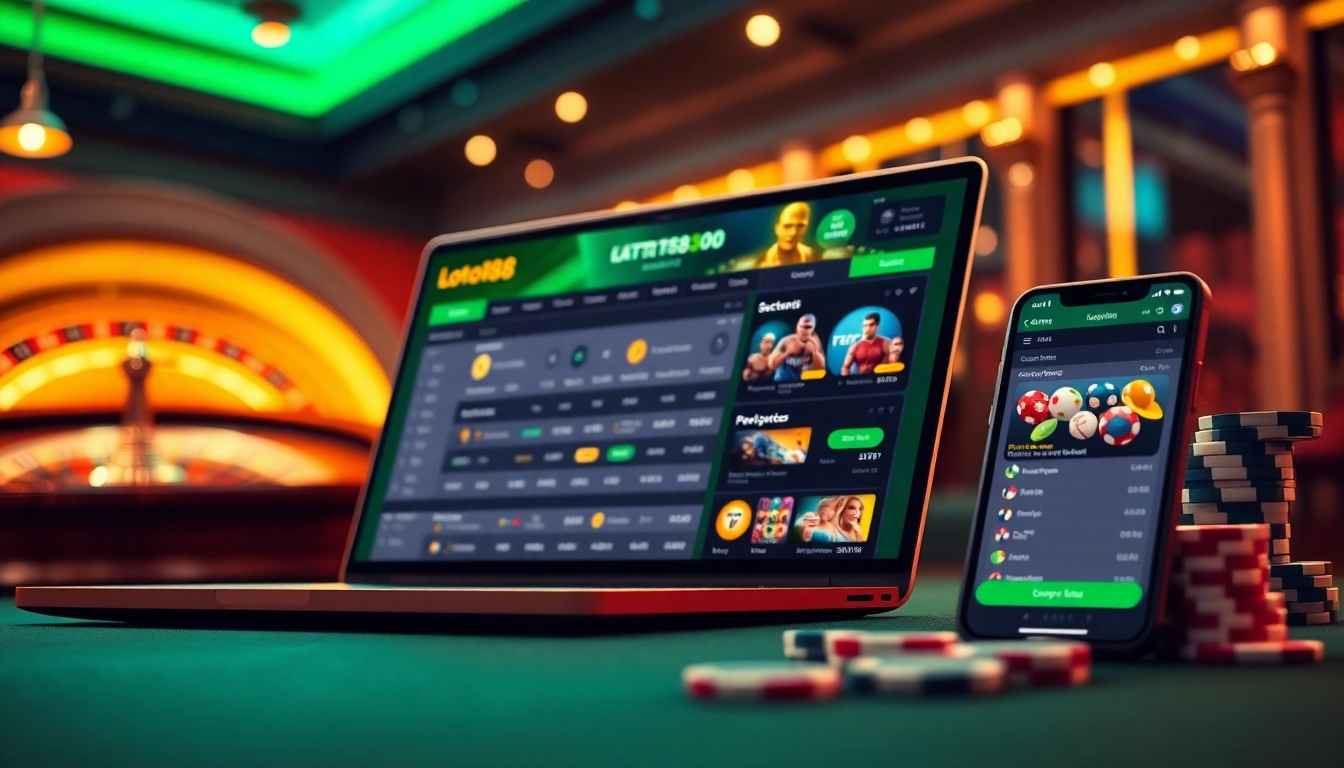 Loto188 betting experience with immersive casino atmosphere and digital gaming devices.