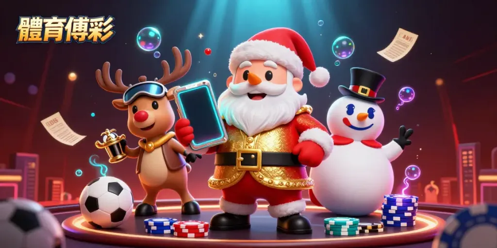 Engage in 體育博彩 with a festive casino scene featuring characters and sports betting elements.