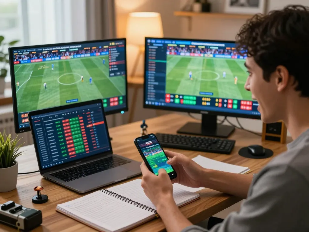 Sports betting enthusiast analyzing strategies with cm88 app on smartphone.