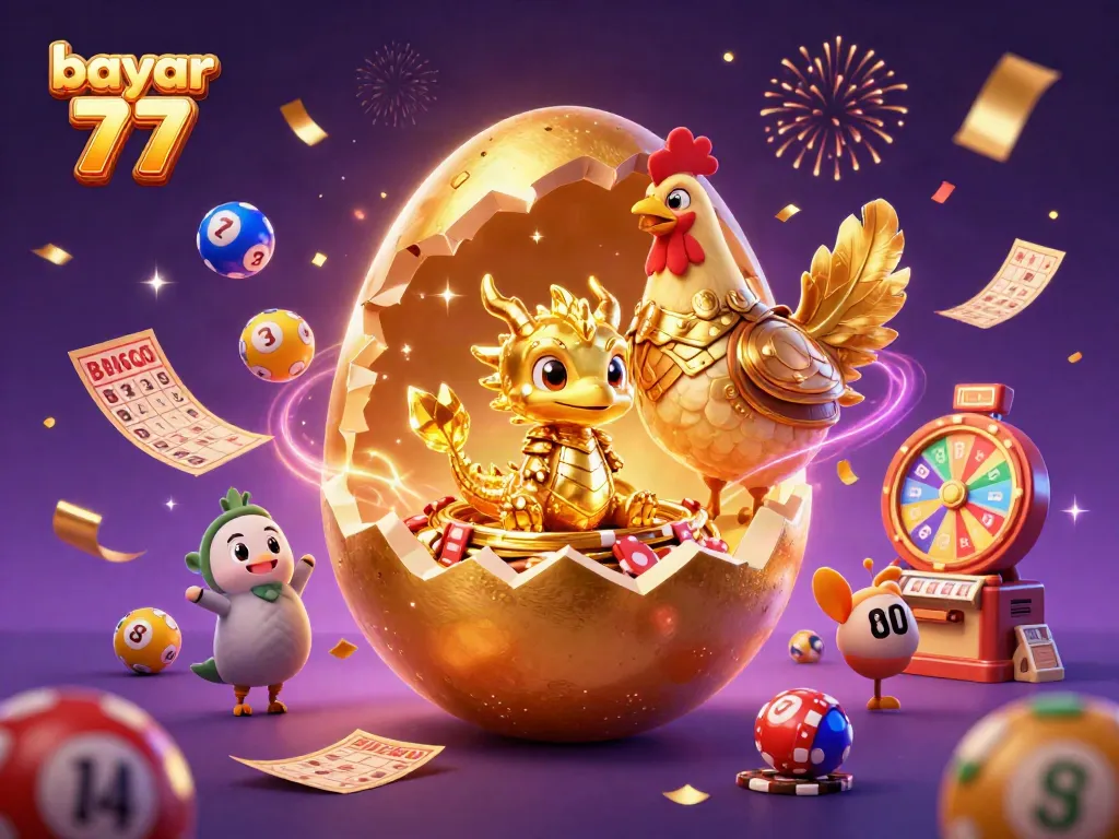 Experience seamless gaming with bayar 77, featuring a gold dragon and vibrant casino elements.