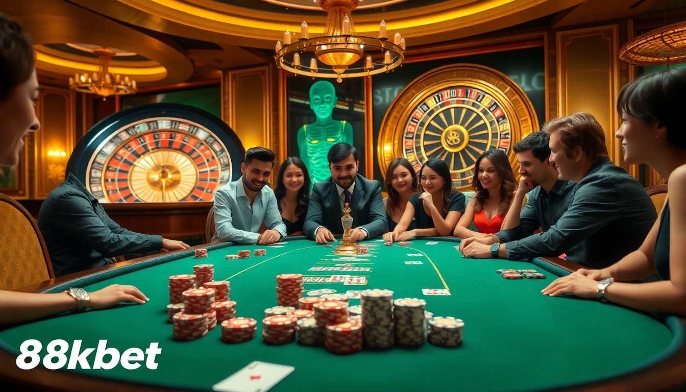 Experience thrilling gameplay at 8kbet's vibrant casino, showcasing poker chips and cards.