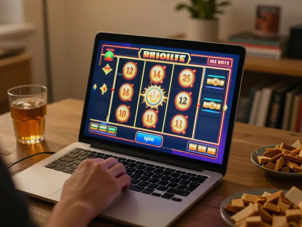 Player engaging in online slot gaming on Fokus777, emphasizing vibrant graphics and excitement