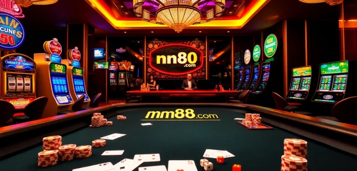 Gamblers enjoying exciting gameplay at mm88 com casino tables with vibrant chips and cards.