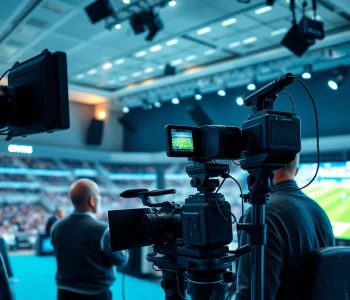 Sports Broadcasting professionals capturing a live event in a dynamic studio setting.