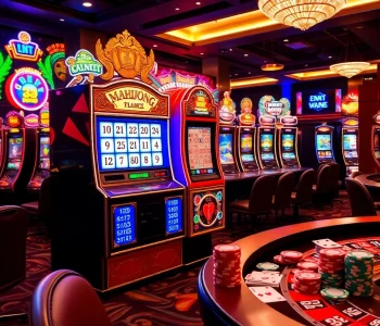 Experience big wins at a mahjong slot in a luxurious casino environment.