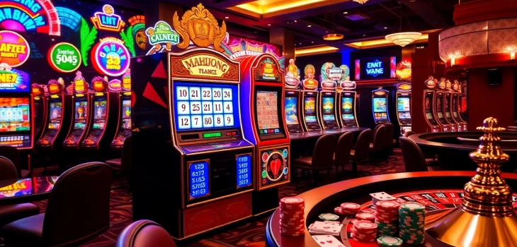 Experience big wins at a mahjong slot in a luxurious casino environment.