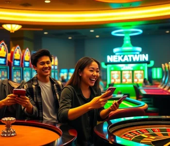 Experience thrilling gameplay at NEKATWIN as players spin for scatter wins in this vibrant casino setting.