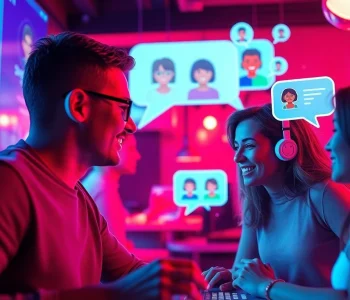 Interactive scene depicting spicychat AI chatbots and characters in a vibrant chat interface.