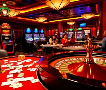 Experience the excitement of gambling at i9bet with luxurious casino visuals showcasing slot machines and gaming tables.
