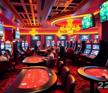 Exciting gaming atmosphere showcasing 23win online casino with vibrant slot machines and sports betting.