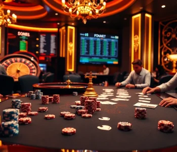 Engage in sbobet link alternatif sports betting at an exciting casino table showcasing dice and poker chips.