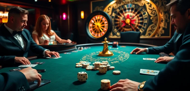 Intense poker gameplay with high-stakes ambiance at https://33win5.it.com/ featuring stylish decor and vibrant textures.