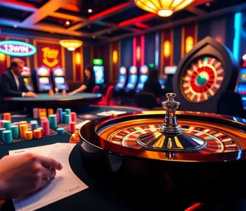 Exciting gaming action at 13win nhà cái with vibrant poker chips and a spinning roulette wheel.