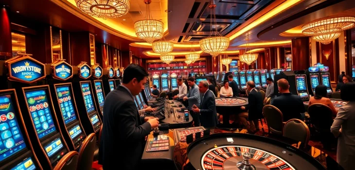 Experience the excitement at nohudoithuong's upscale casino, filled with engaging slot machines and lively players.
