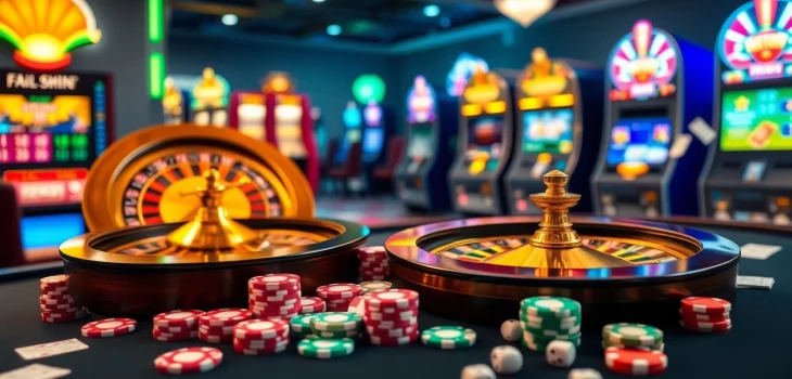 Experience thrilling gaming at 555win with vibrant poker chips and a roulette wheel.